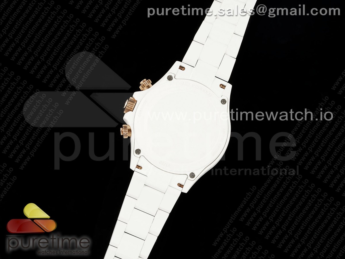 Daytona AET White Solid Ceramic Case and Bracelet Pink Dial Clean 1:1 Best Edition SA4130 - Image 3