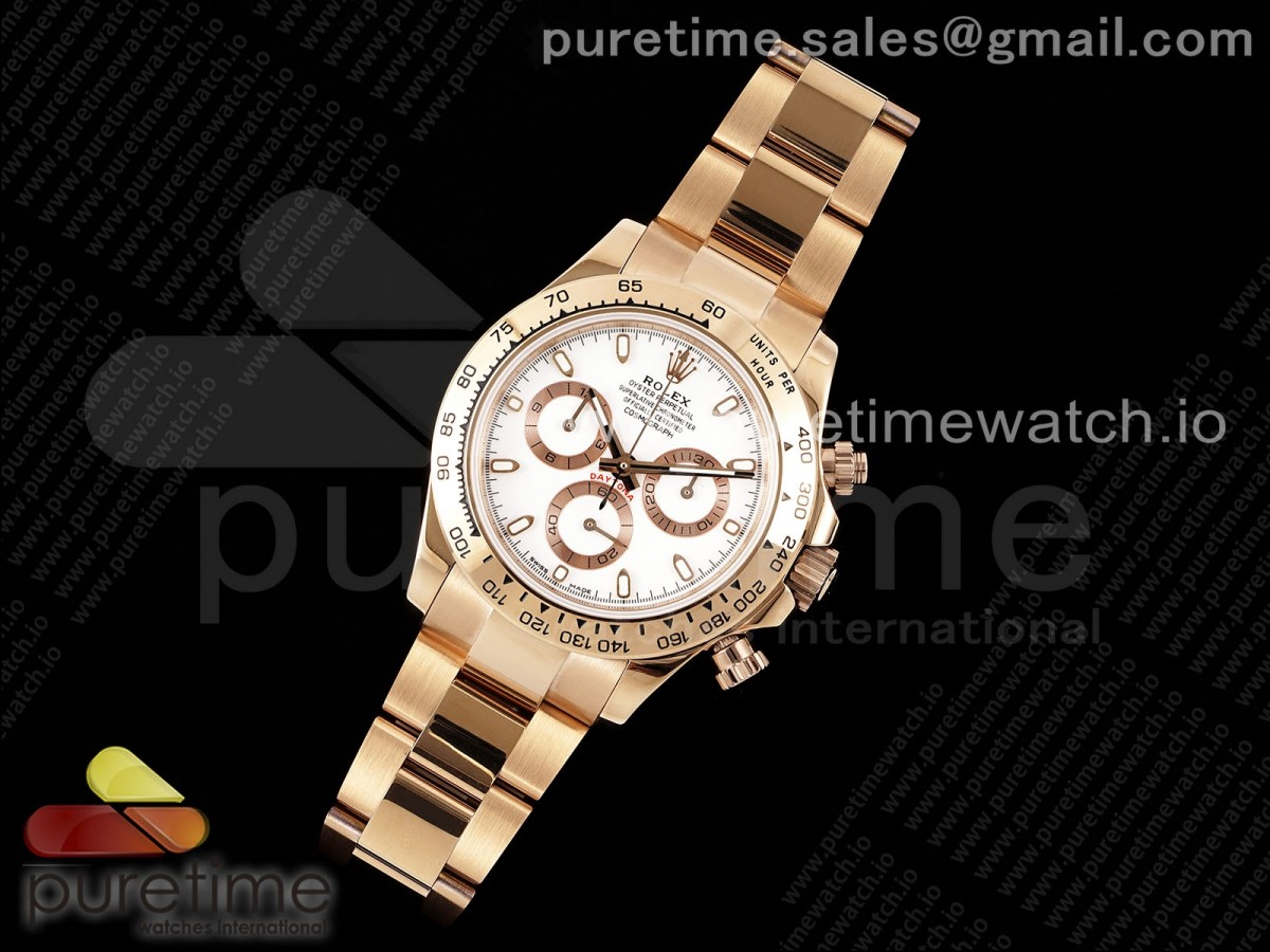 Daytona 116505 RG OMF Best Edition White Dial on RG Bracelet A7750 (Slim Movement) - Image 2