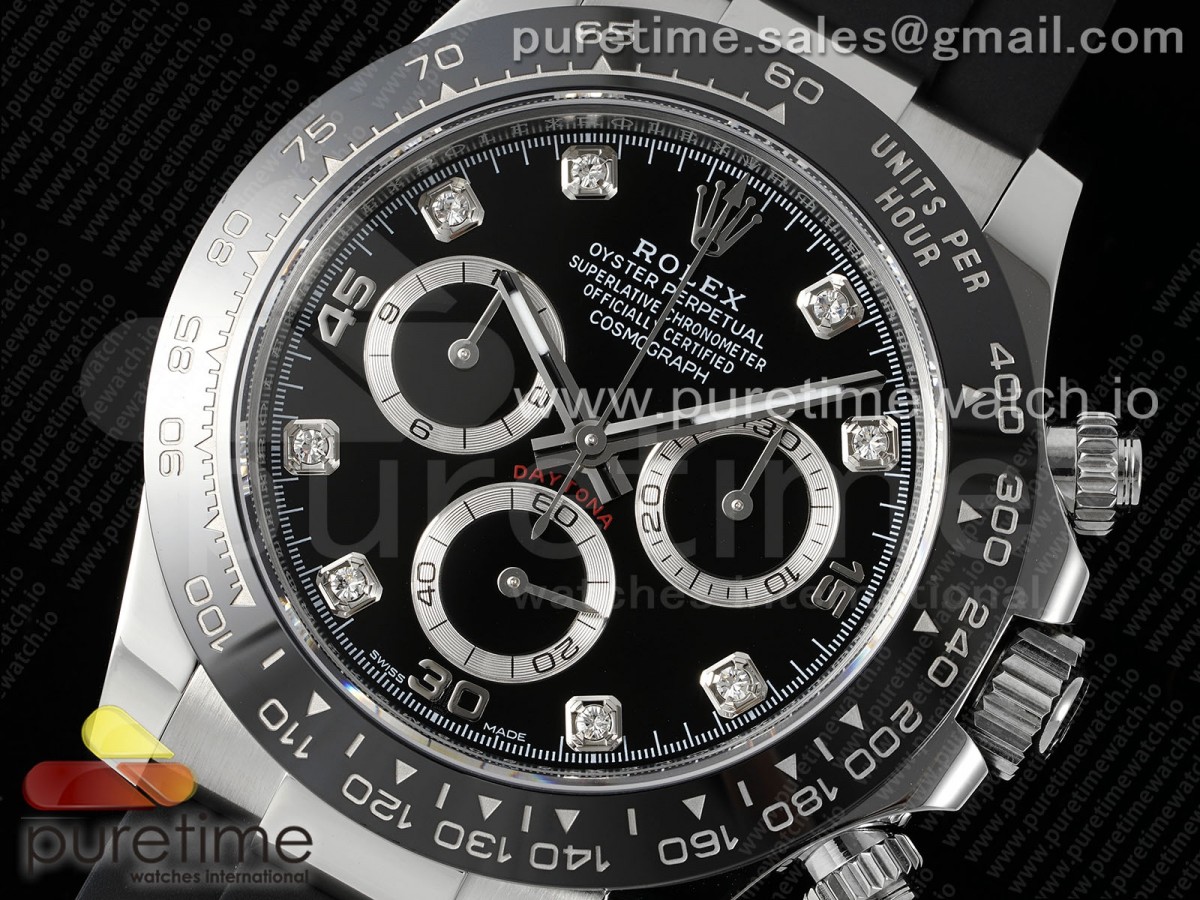 Daytona 116519 APSF 1:1 Best Edition Black Diamonds Dial on Oysterflex Rubber Strap SH4130