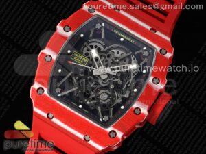 RM035 Red Carbon SONIC Best Edition Skeleton Dial on Red Rubber Strap Clone RMUL2
