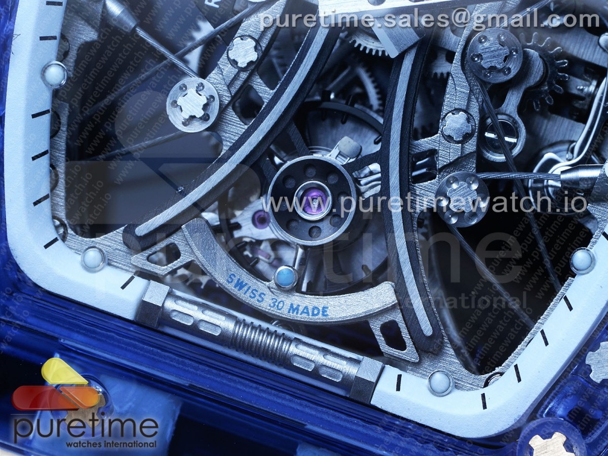 RM53-02 Blue Transparent Tourbillon RMF Best Edition Skeleton Dial on Transparent Rubber Strap V2 - Image 10