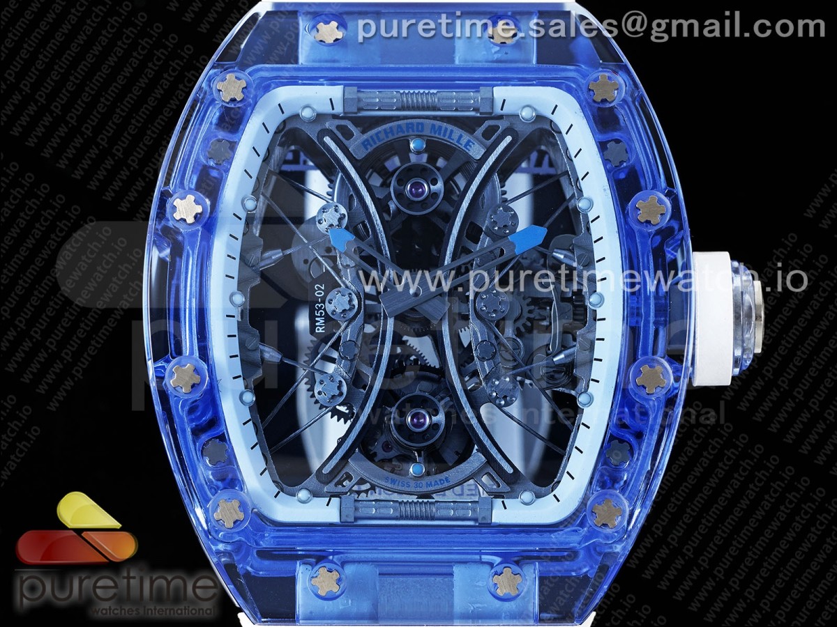 RM53-02 Blue Transparent Tourbillon RMF Best Edition Skeleton Dial on Transparent Rubber Strap V2 - Image 8