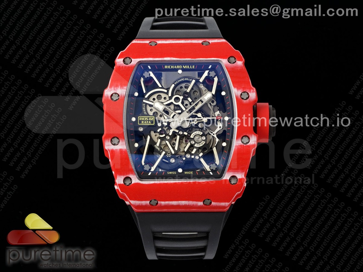 RM035-02 Red Carbon ZF 1:1 Best Edition Skeleton Dial on Black Rubber Strap NH05A V3+ - Image 9