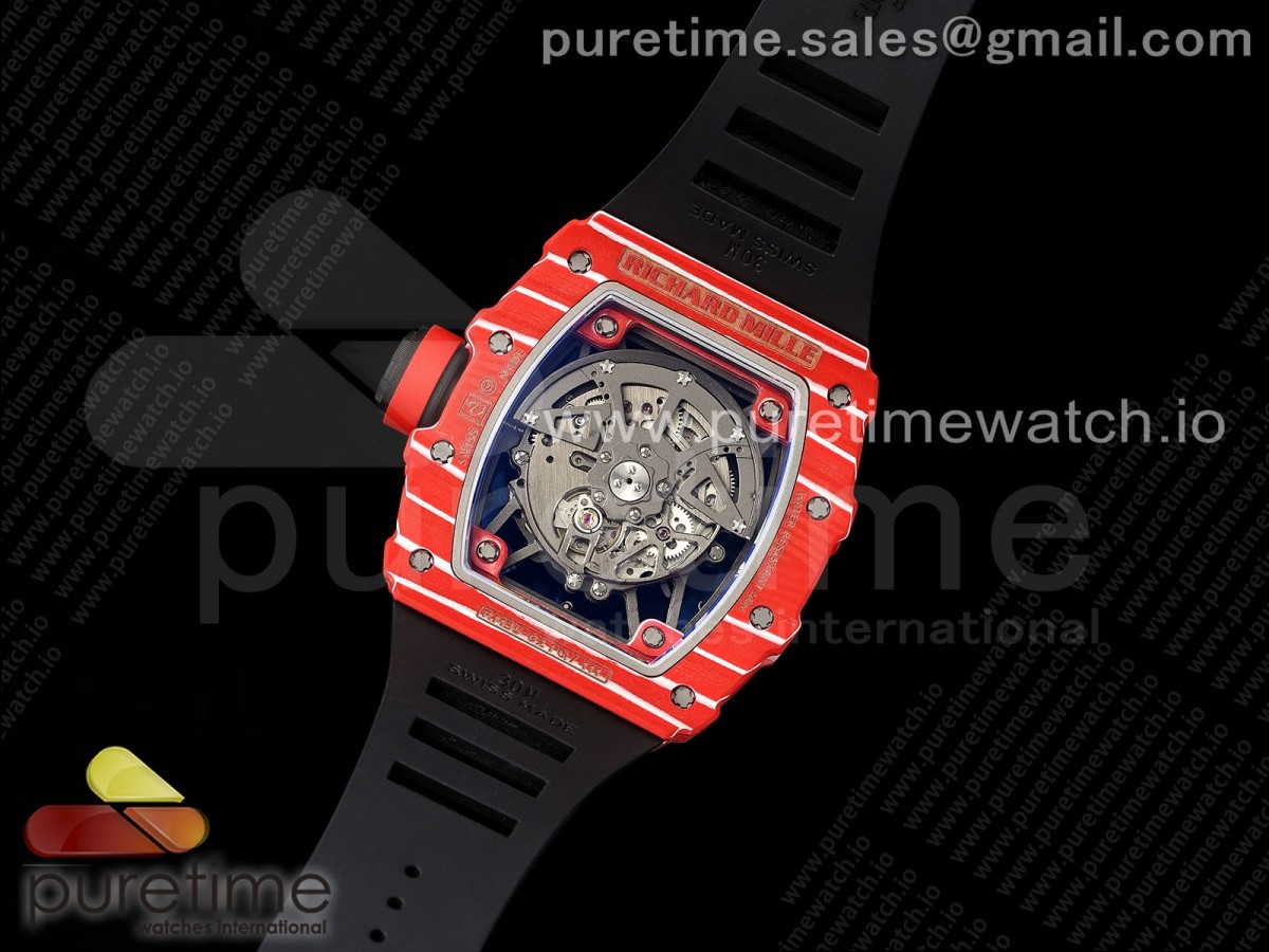 RM035-02 Red Carbon ZF 1:1 Best Edition Skeleton Dial on Black Rubber Strap NH05A V3+ - Image 3