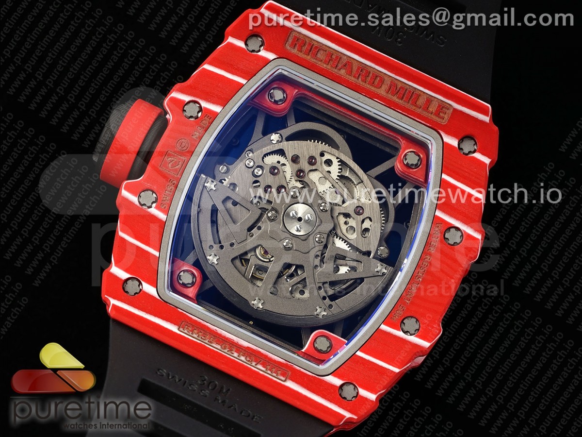 RM035-02 Red Carbon ZF 1:1 Best Edition Skeleton Dial on Black Rubber Strap NH05A V3+ - Image 2