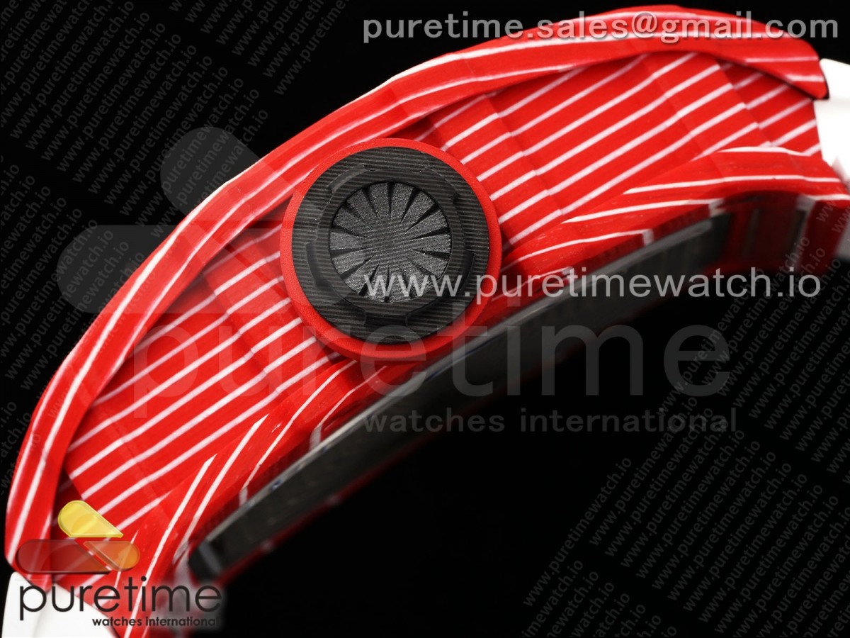 RM035-02 Red Carbon ZF 1:1 Best Edition Skeleton Dial on White Rubber Strap NH05A V3+ - Image 6