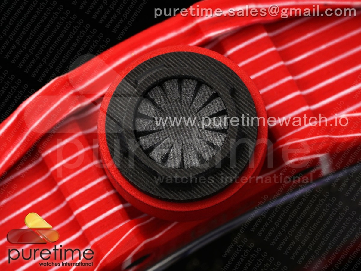 RM035-02 Red Carbon ZF 1:1 Best Edition Skeleton Dial on White Rubber Strap NH05A V3+ - Image 4