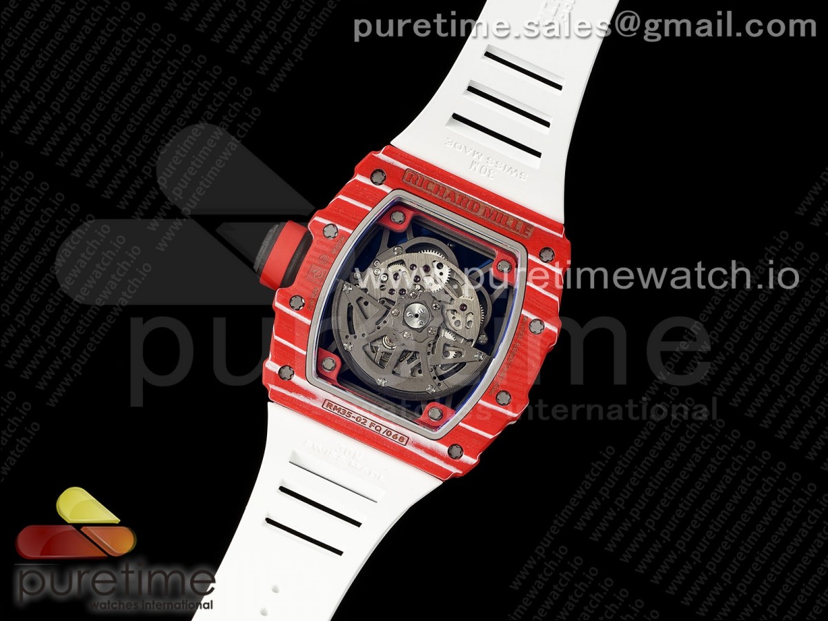 RM035-02 Red Carbon ZF 1:1 Best Edition Skeleton Dial on White Rubber Strap NH05A V3+ - Image 5