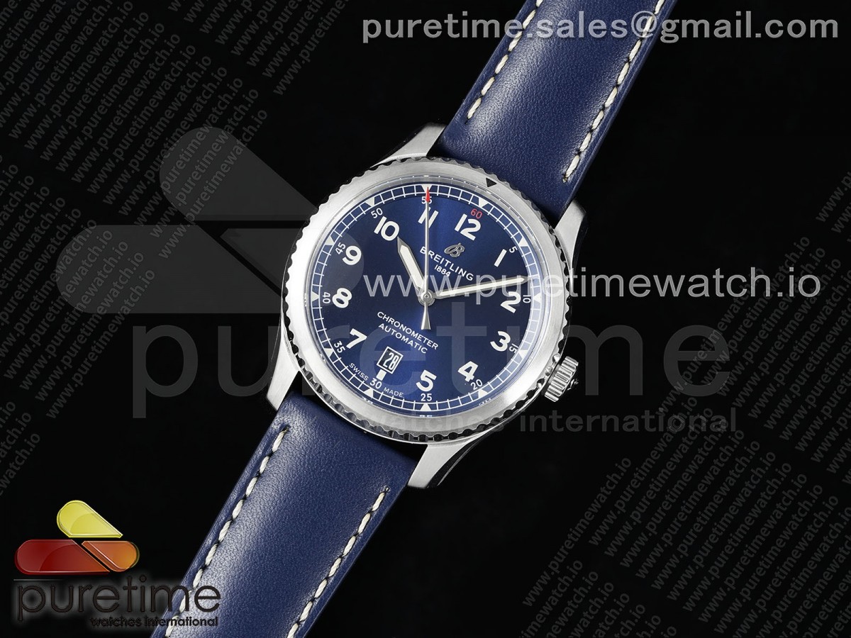 Navitimer 8 Automatic 41mm SS TF 1:1 Best Edition Blue Dial on Blue Leather Strap A2824 - Image 2