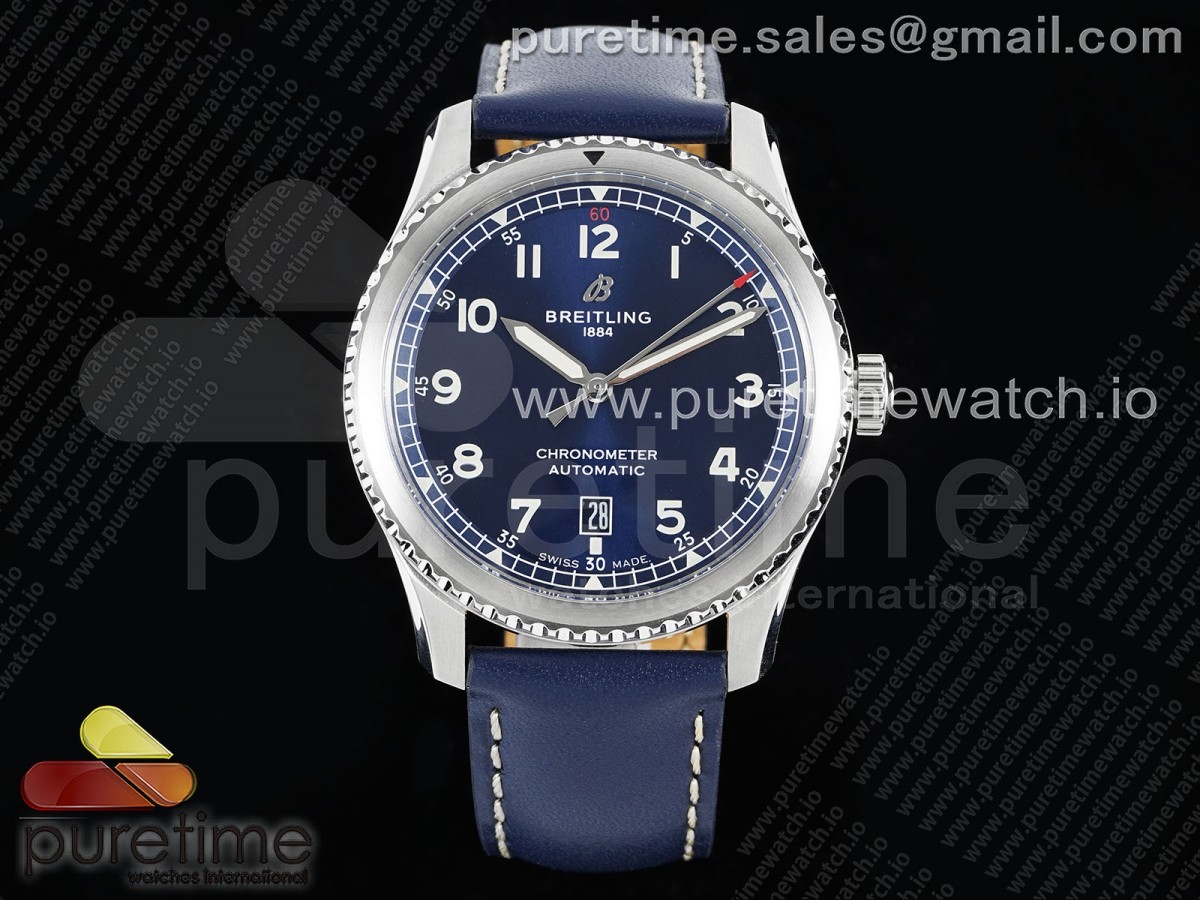 Navitimer 8 Automatic 41mm SS TF 1:1 Best Edition Blue Dial on Blue Leather Strap A2824 - Image 5