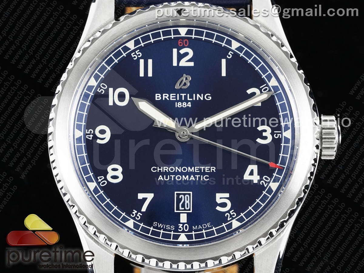 Navitimer 8 Automatic 41mm SS TF 1:1 Best Edition Blue Dial on Blue Leather Strap A2824 - Image 7