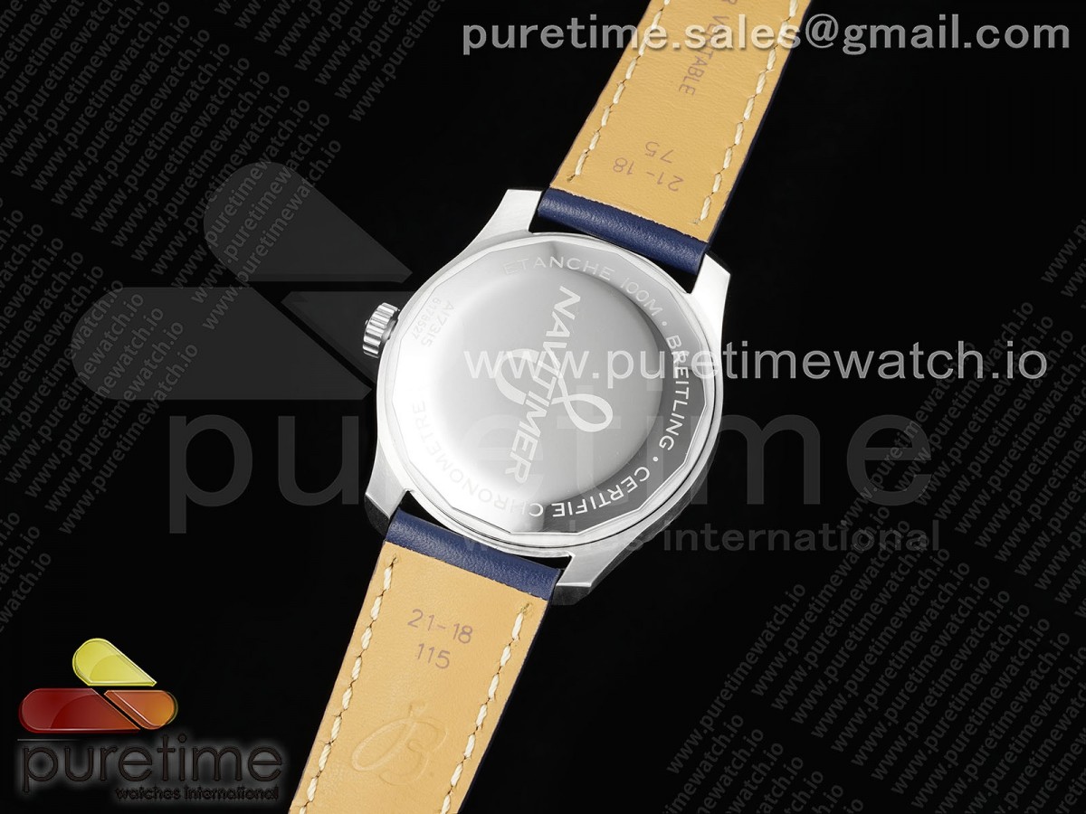 Navitimer 8 Automatic 41mm SS TF 1:1 Best Edition Blue Dial on Blue Leather Strap A2824 - Image 13