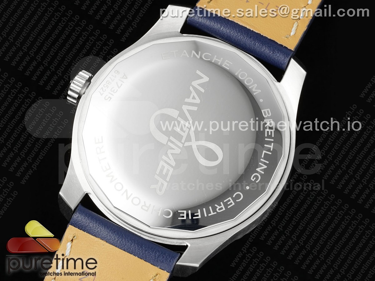 Navitimer 8 Automatic 41mm SS TF 1:1 Best Edition Blue Dial on Blue Leather Strap A2824 - Image 12