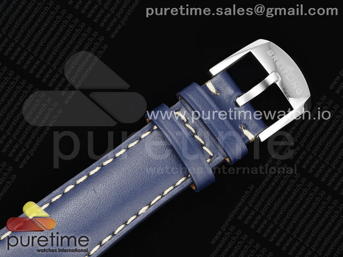 Navitimer 8 Automatic 41mm SS TF 1:1 Best Edition Blue Dial on Blue Leather Strap A2824 - Image 17