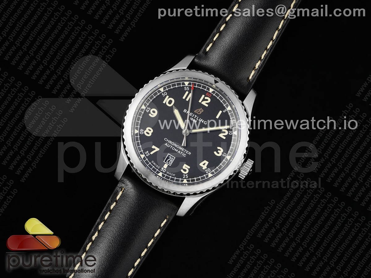 Navitimer 8 Automatic 41mm SS TF 1:1 Best Edition Black Dial on Black Leather Strap A2824 - Image 2