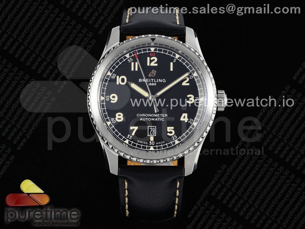 Navitimer 8 Automatic 41mm SS TF 1:1 Best Edition Black Dial on Black Leather Strap A2824 - Image 5