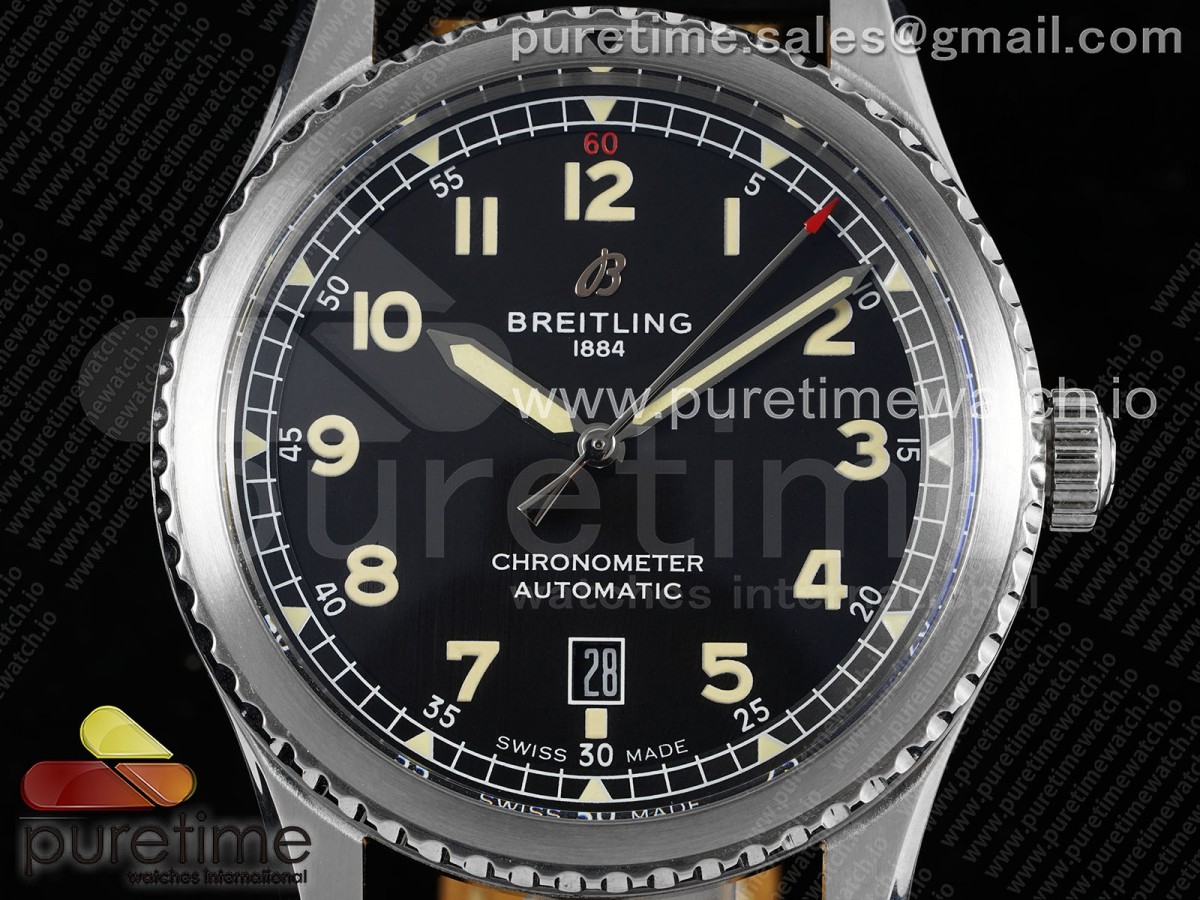 Navitimer 8 Automatic 41mm SS TF 1:1 Best Edition Black Dial on Black Leather Strap A2824 - Image 10