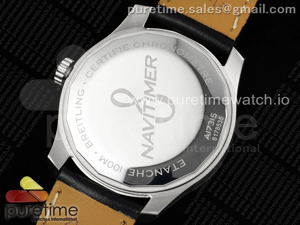 Navitimer 8 Automatic 41mm SS TF 1:1 Best Edition Black Dial on Black Leather Strap A2824 - Image 14