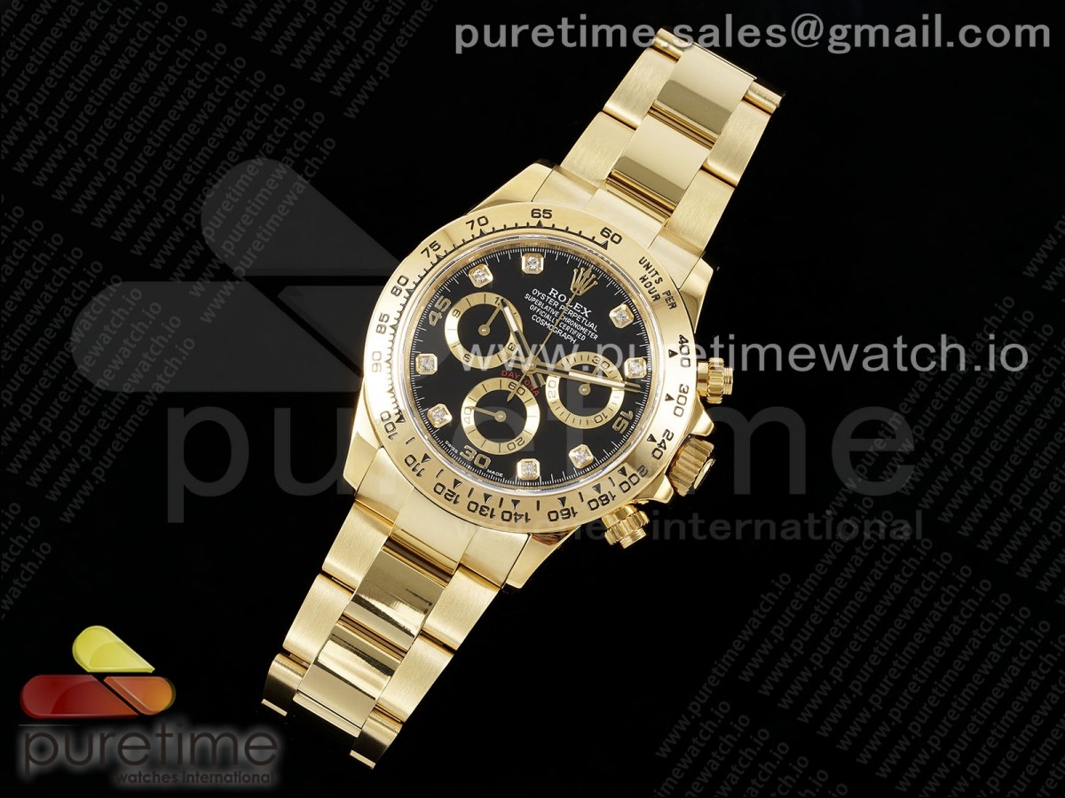 Daytona 116508 QF Cadran Diamants Noirs sur Bracelet en YG SH4130 V3 (Poids de Gain)