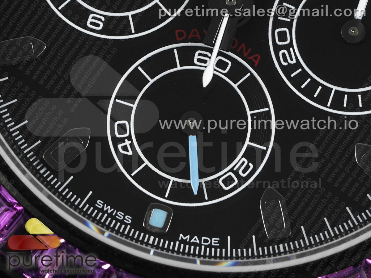Daytona PVD Noob Best Edition Black Dial Purple Diamonds Bezel on PVD Bracelet SA4130 - Image 6