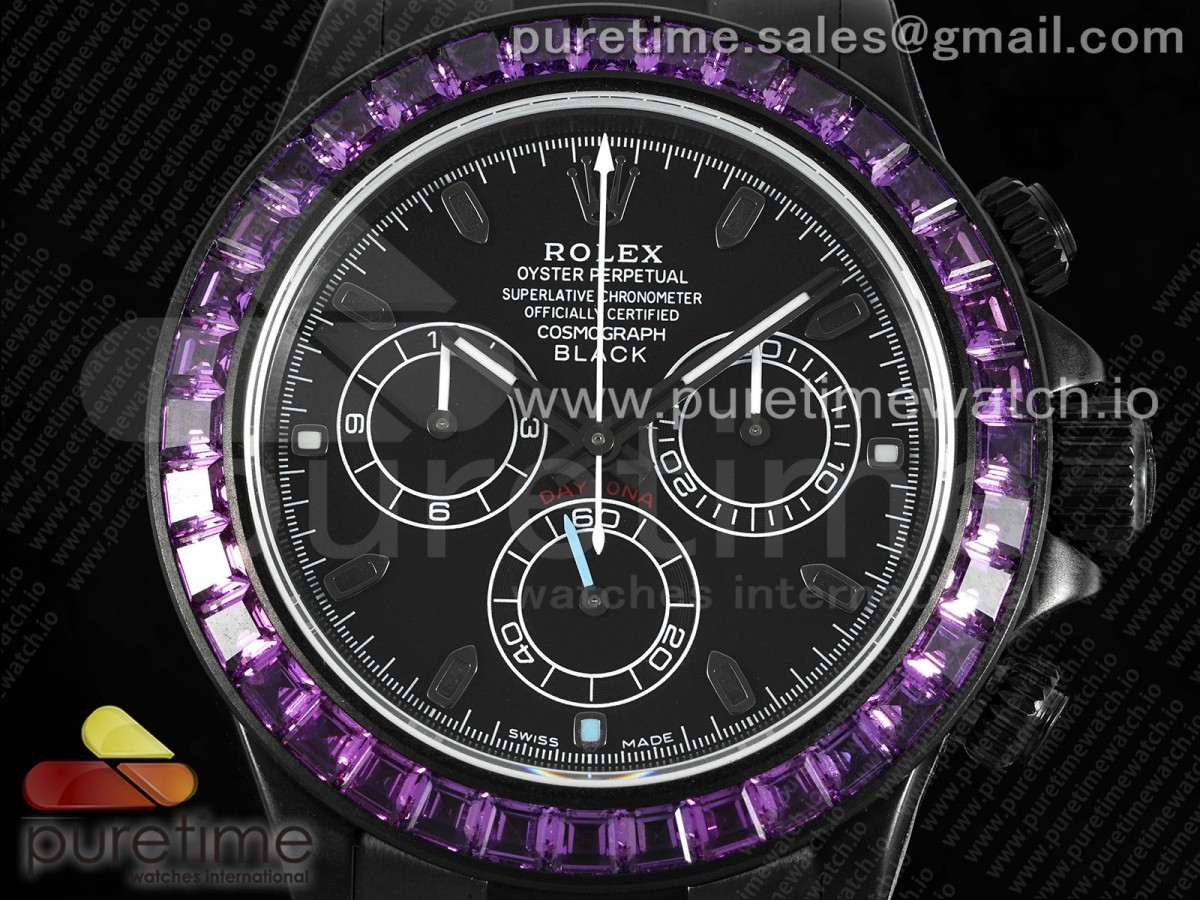 Daytona PVD Noob Best Edition Black Dial Purple Diamonds Bezel on PVD Bracelet SA4130 - Image 13