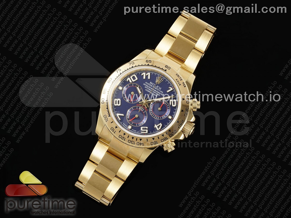 Daytona 116508 YG OMF Best Edition Blue Dial on YG Bracelet A7750 (Slim Movement) - Image 2