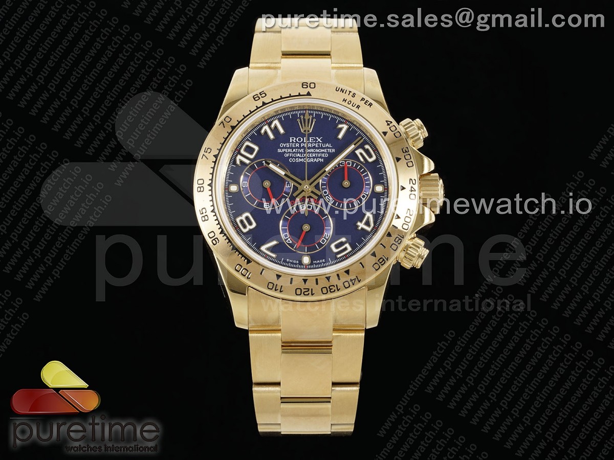Daytona 116508 YG OMF Best Edition Blue Dial on YG Bracelet A7750 (Slim Movement) - Image 7