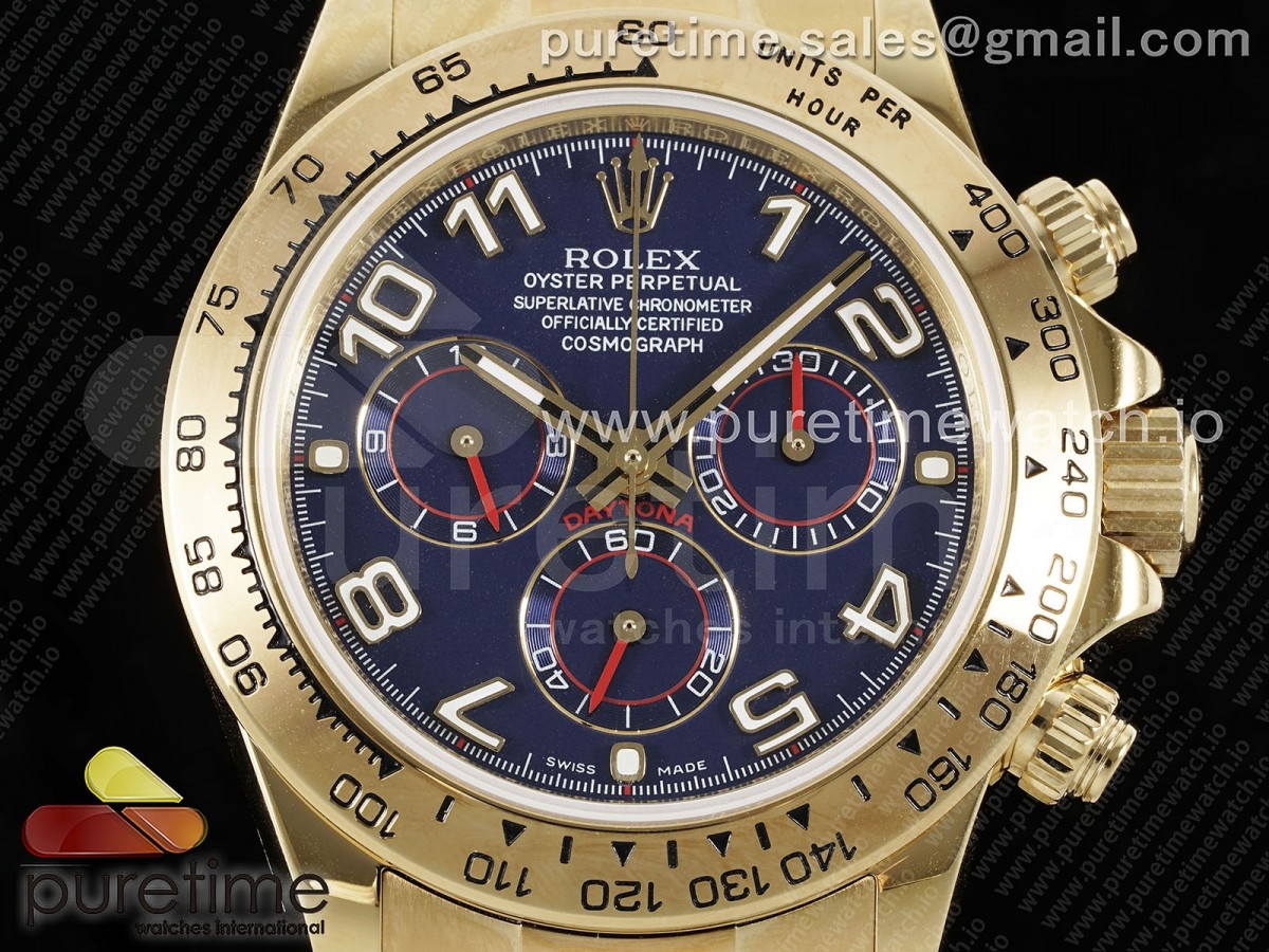 Daytona 116508 YG OMF Best Edition Blue Dial on YG Bracelet A7750 (Slim Movement) - Image 11