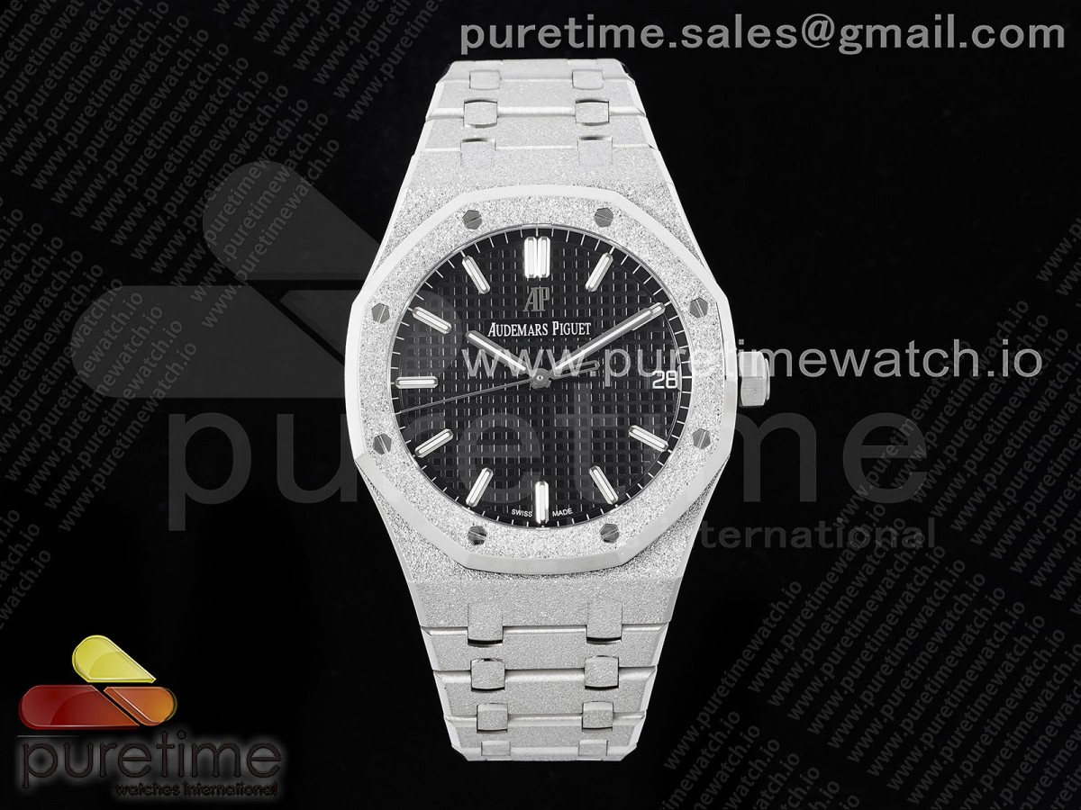 Royal Oak 41mm 15500 Frosted SS APSF 1:1 Best Edition Black Textured Dial on SS Bracelet SA4302 Super Clone - Image 8