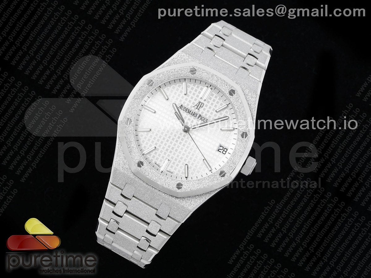 Royal Oak 41mm 15500 Gefrorene SS APSF White Textured Zifferblatt auf SS Armband SA4302