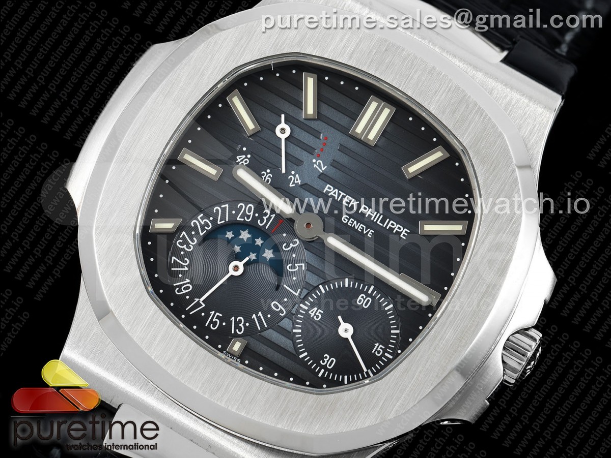 Nautilus 5712 SS PPF 1:1 Best Edition Blue Dial on Black Leather Strap A240 Super Clone V2