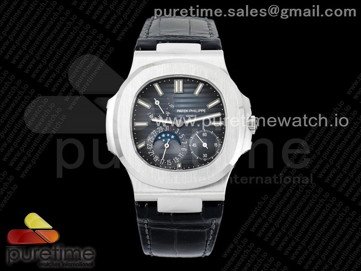 Nautilus 5712 SS PPF 1:1 Best Edition Blue Dial on Black Leather Strap A240 Super Clone V2 - Image 9