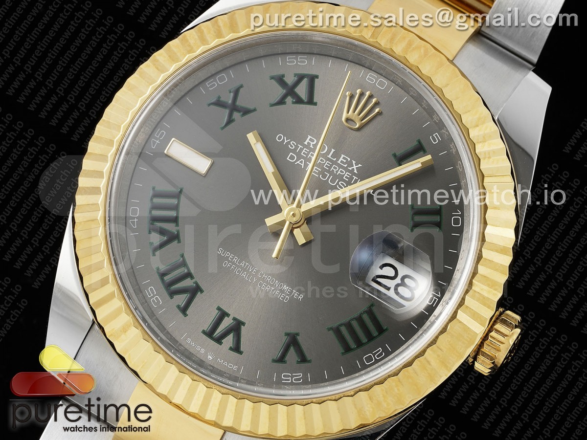 DateJust 41 126333 Clean 1:1 Best Edition 904L Steel Gray Dial Green Roman Marker on SS/YG Oyster Bracelet VR3235