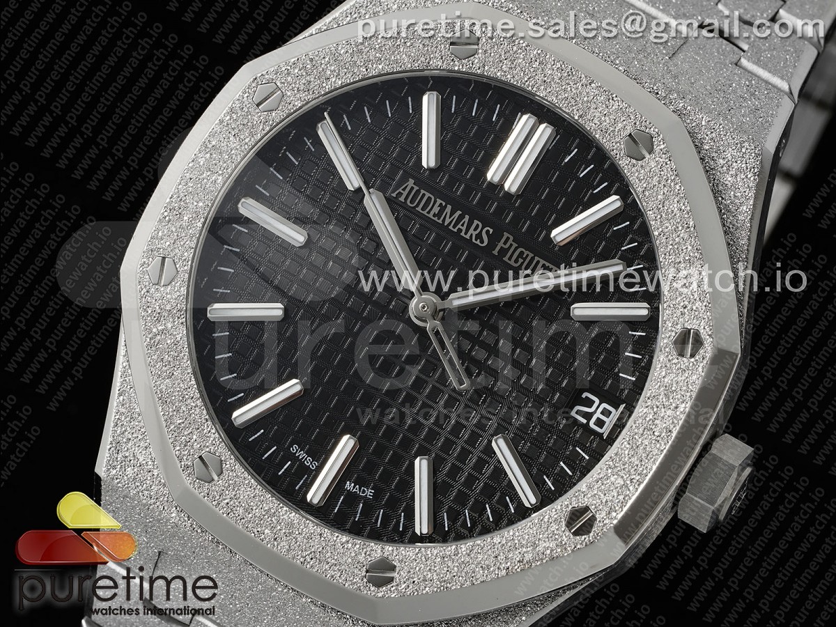 Royal Oak 41mm 15500 Frosted SS APSF 1:1 Best Edition Black Textured Dial on SS Bracelet SA4302 Super Clone V2 - Image 4