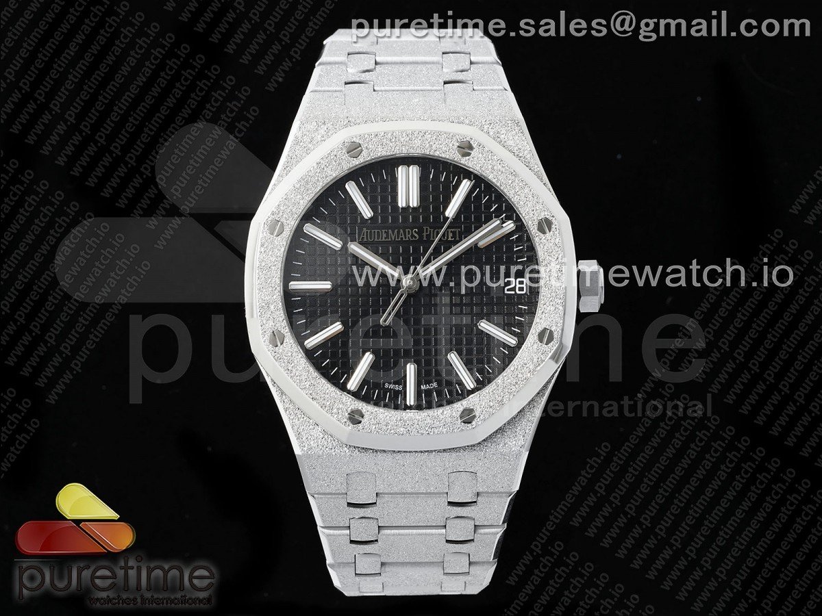 Royal Oak 41mm 15500 Frosted SS APSF 1:1 Best Edition Black Textured Dial on SS Bracelet SA4302 Super Clone V2 - Image 3