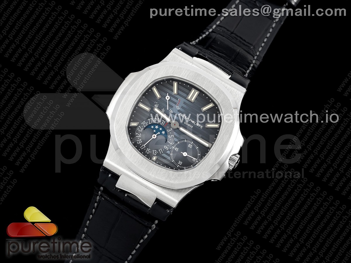 Nautilus 5712 SS PPF 1:1 Best Edition Blue Dial on Black Leather Strap A240 Super Clone V2 - Image 9