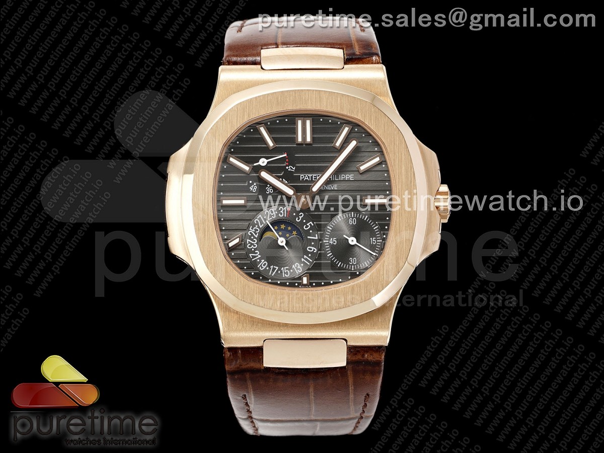 Nautilus 5712 RG YSF 1:1 Best Edition Gray Dial on Brown Leather Strap A240 - Image 3