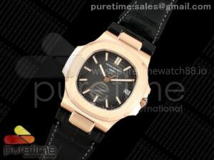 Nautilus 5711 RG DDF 1:1 Best Edition Gray Dial on Black Leather Strap DD324 Super Clone (Weighted)
