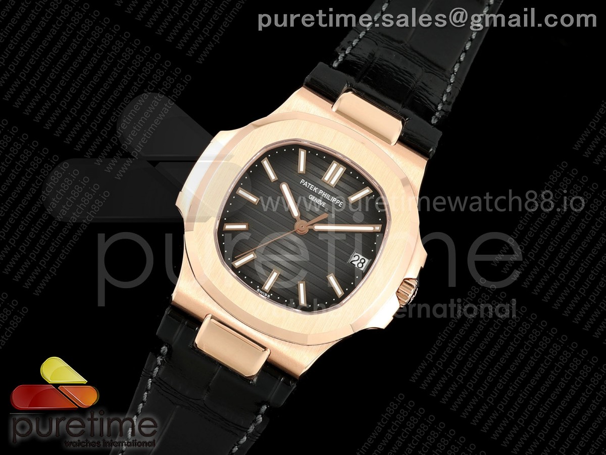 Nautilus 5711 RG DDF Gray Dial on Black Leather Strap DD324 (Weighted)