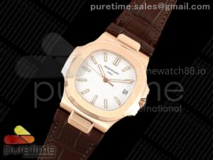 Nautilus 5711 RG DDF 1:1 Best Edition White Dial on Brown Leather Strap DD330 Super Clone (Weighted)