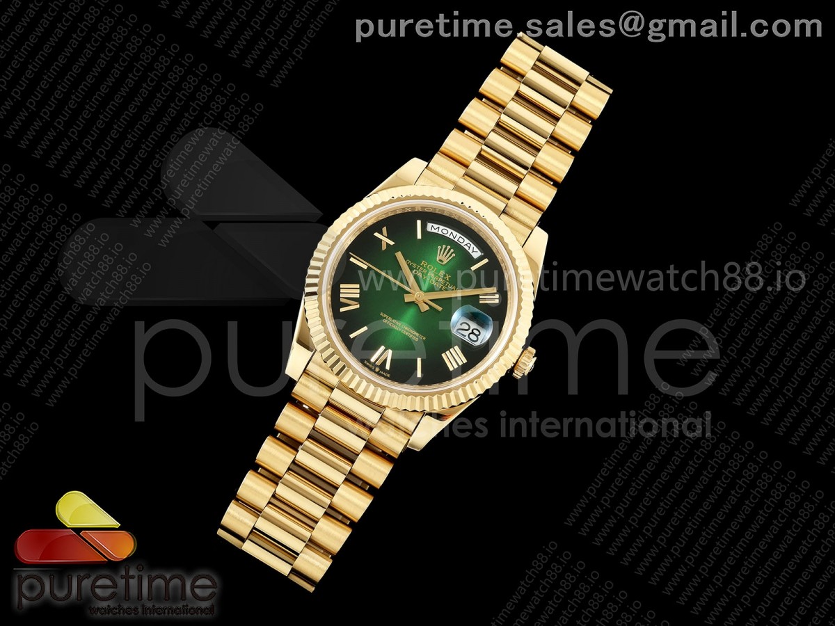 Day Date 40 YG CBDF Esfera romana verde de Ombre en la pulsera Presidente VR3255 (210g)