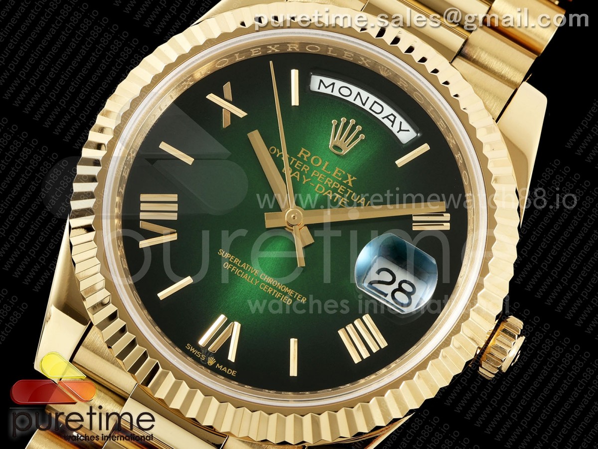 Day Date 40 YG CBDF Esfera romana verde de Ombre en la pulsera Presidente VR3255 (210g) - Imagen 2