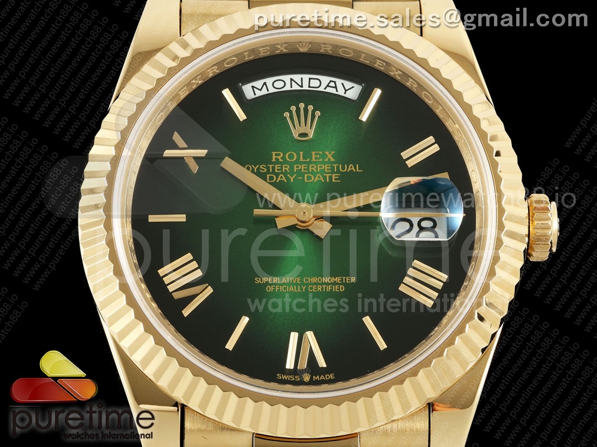 Day Date 40 YG CBDF Esfera romana verde de Ombre en la pulsera Presidente VR3255 (210g) - Imagen 7