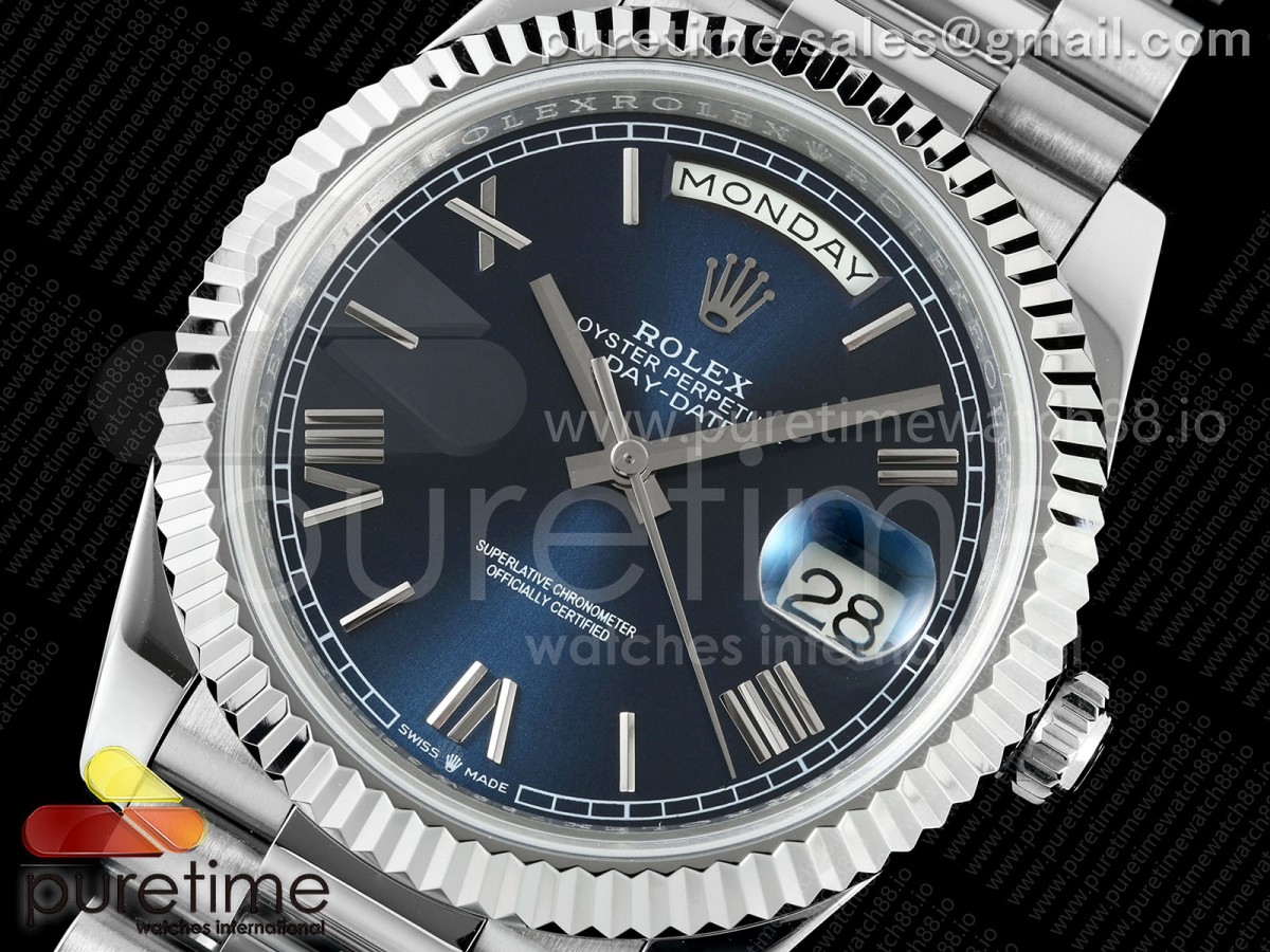 Day Date 40 SS CBDF 1:1 Best Edition Blue Roman Dial on President Bracelet VR3255 (210g) - Image 2