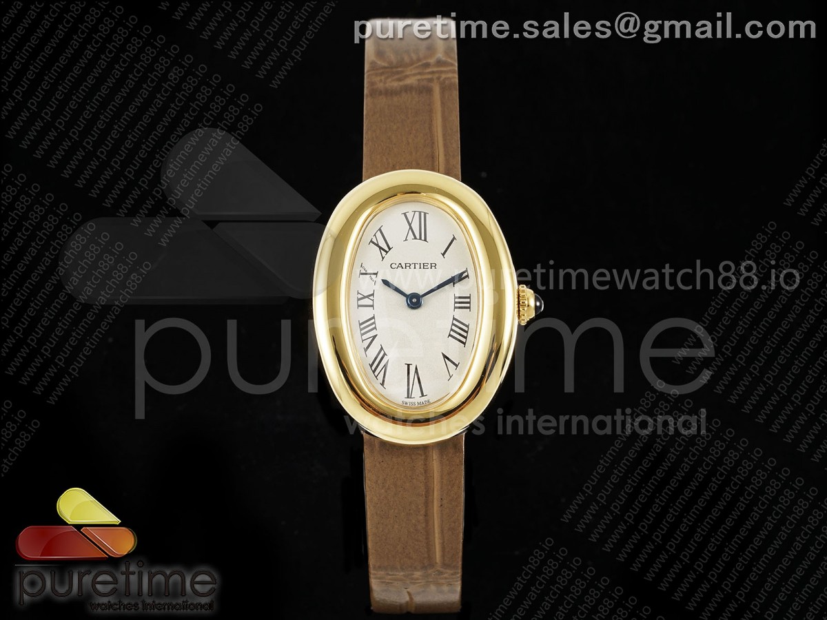Baignoire Watch YG AF Cadran blanc sur la ceinture de croco brun RONDA Quartz – Image 5