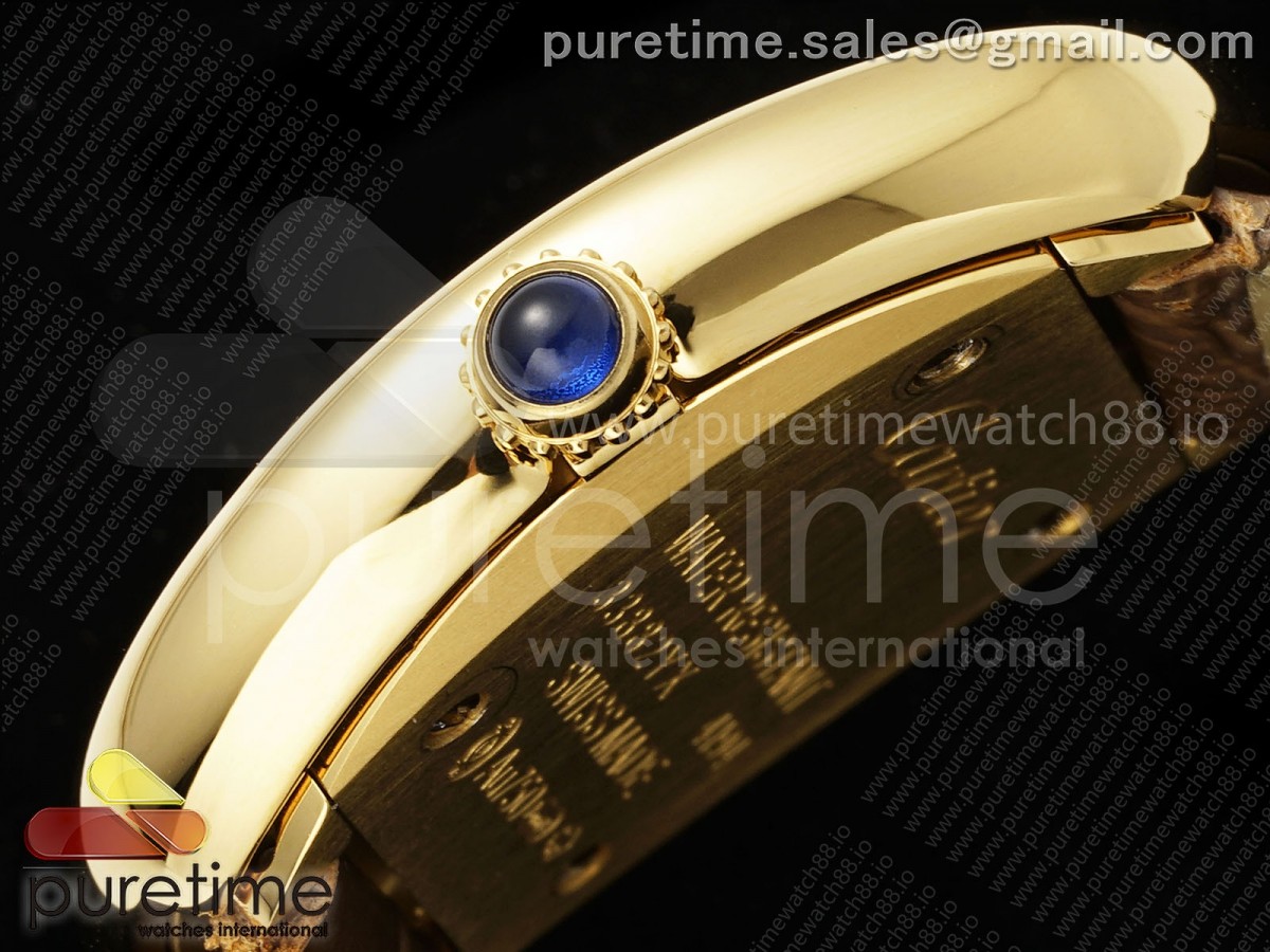 Baignoire Watch YG AF Cadran blanc sur la ceinture de croco brun RONDA Quartz – Image 7