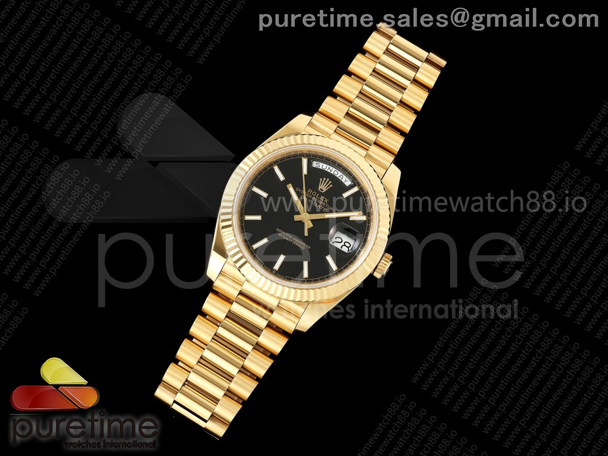 DayDate 36MM YG QF 1:1 Best Edition Black Stick Dial on President Bracelet A2836 V6