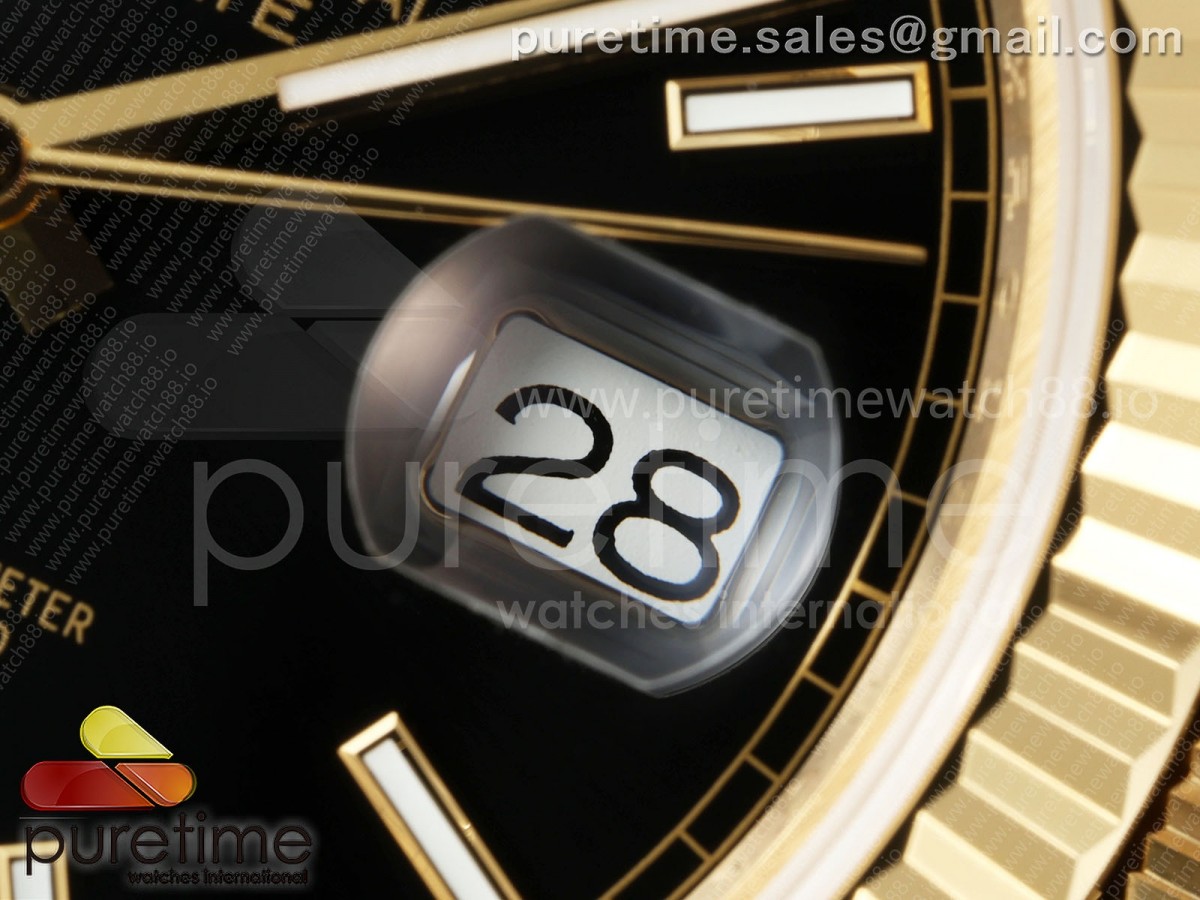 DayDate 36MM YG QF 1:1 Best Edition Black Stick Dial on President Bracelet A2836 V6 - Image 5