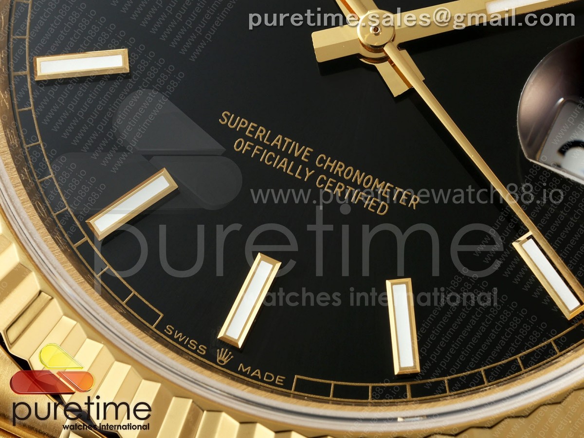 DayDate 36MM YG QF 1:1 Best Edition Black Stick Dial on President Bracelet A2836 V6 - Image 6