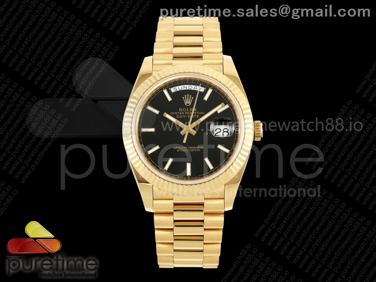 DayDate 36MM YG QF 1:1 Best Edition Black Stick Dial on President Bracelet A2836 V6 - Image 37
